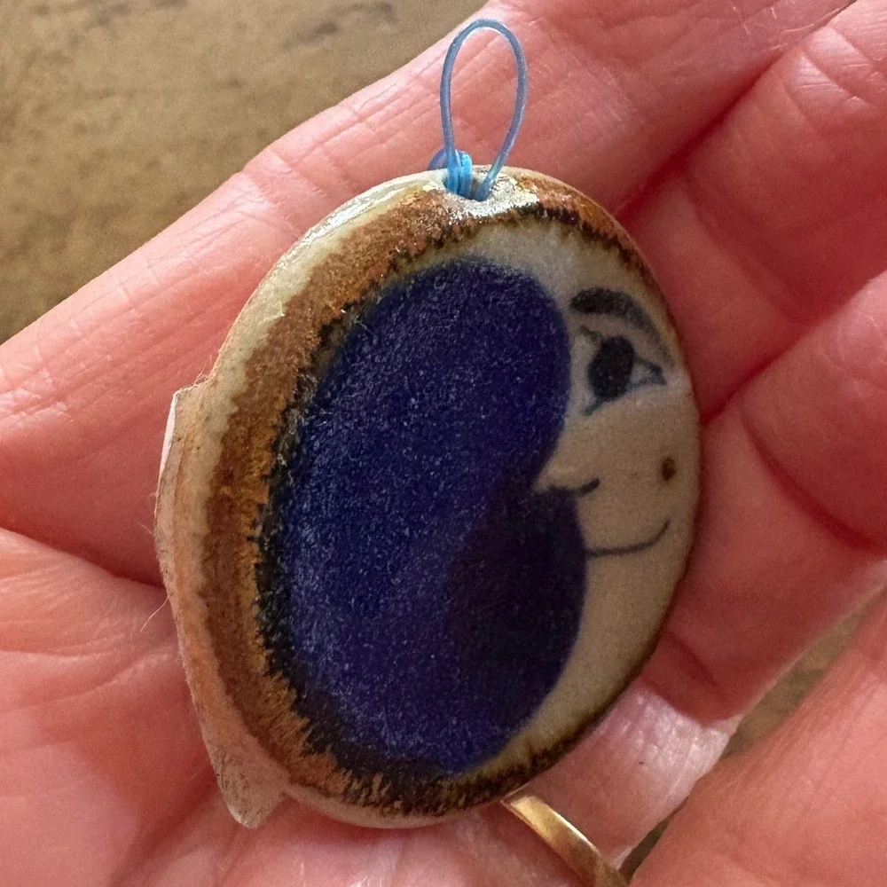 LGGS Stoneware Man in the Moon Ceramic‎ Ornament Medal Blue Celestial 1.25